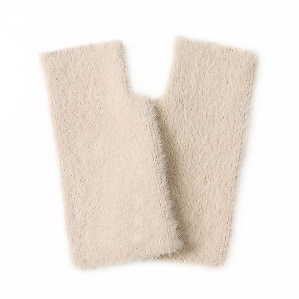 Guantes de invierno cálidos de punto con dedos abiertos y forro de lana para mujer