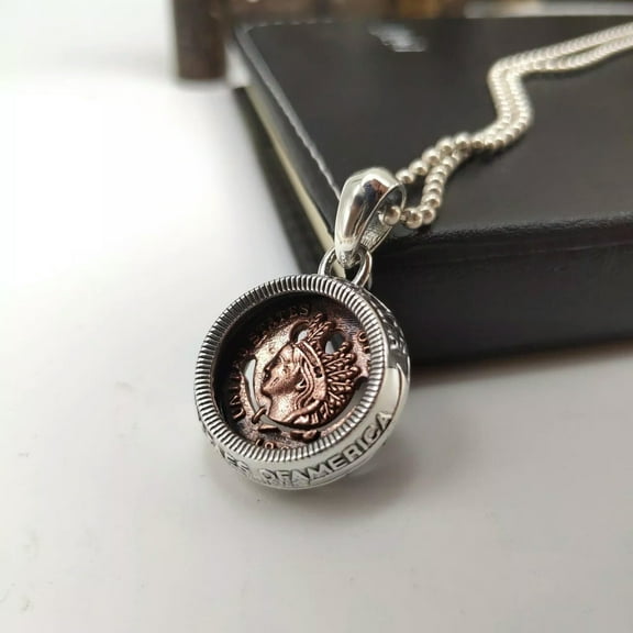 GKNET 925 Sterling Silver Indian Head Portrait One Cent Penny Coin Necklace Pendant