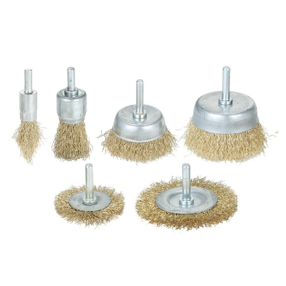 Amdohai 6pcs Brass Coated Wire Brush Wheel and Cup Brush Set with 1/4-Inch Shank 6