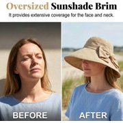 Women's Bowknot Bucket Hat, UPF 50+ Wide Brim Foldable Sun Hat for Beach Travel, Lightweight Adjustable Summer Cap