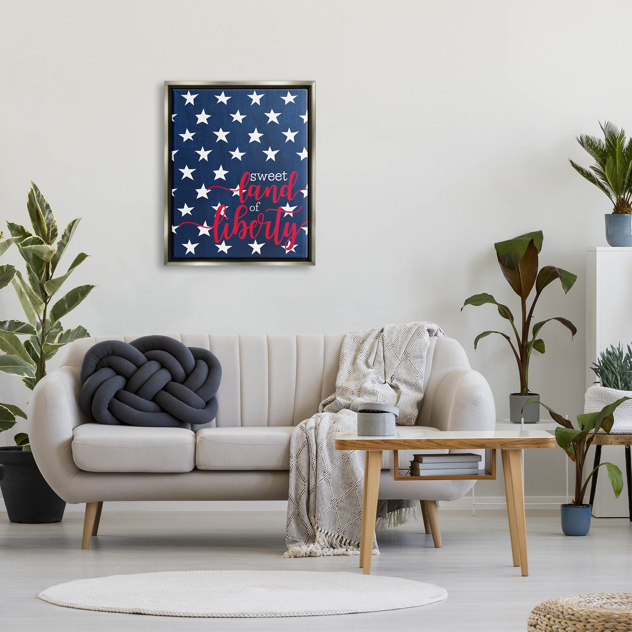 Stupell Industries Sweet Land Of Liberty Americana Graphic Art Luster Gray Floating Framed Canvas Print Wall Art, Design by Alli Rogosich