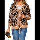 thumbnail image 3 of Cárdigan de Punto con Estampado de Leopardo y Lazo para Mujer, Larga, Cuello Redondo, Abertura Frontal, Informal, Holgado, para Exteriores. Caqui XL, 3 of 10