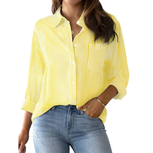 RWJDXD Chemise Blouse pour Femmes, Imprimé Classique Rayé, Manches Longues, Décontractée, Sans Poches, Basique, Automne & Hiver