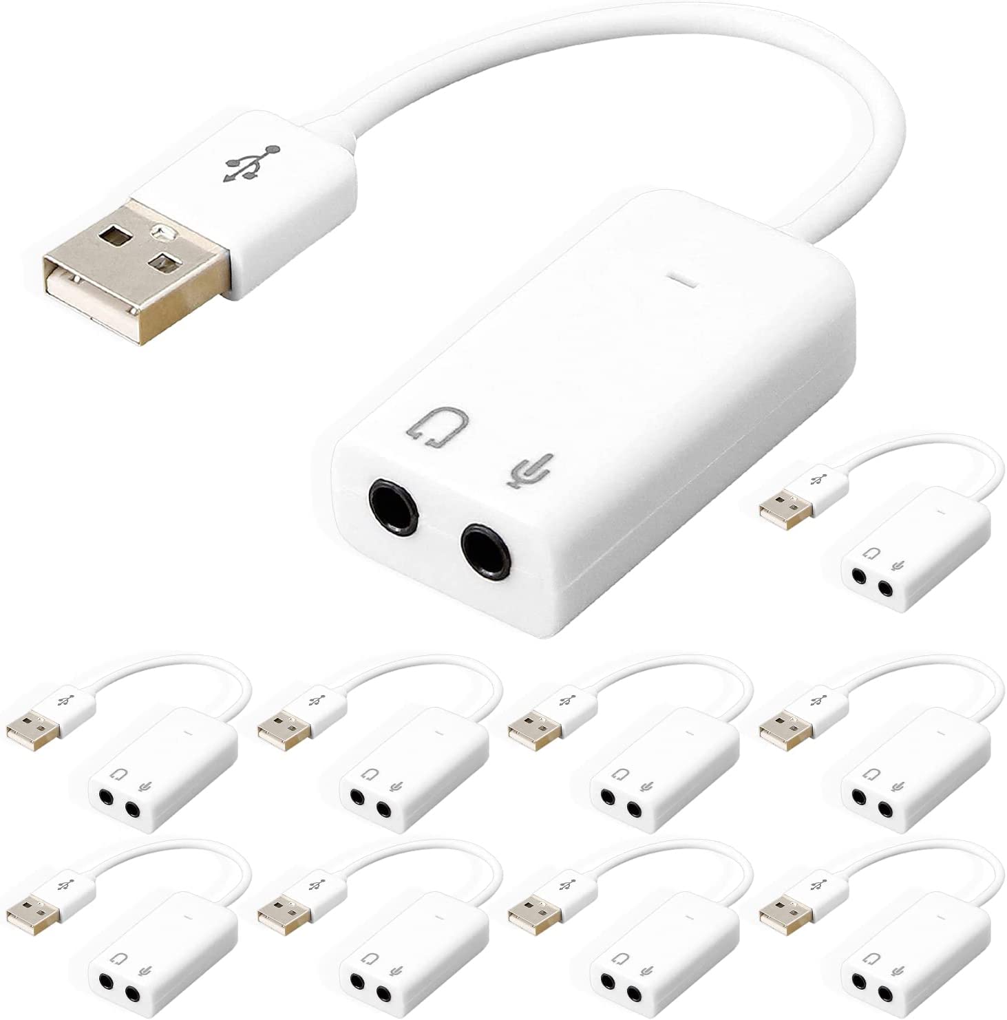 5 Core 10 Pieces USB Audio Adapter External Stereo Sound Card with 3