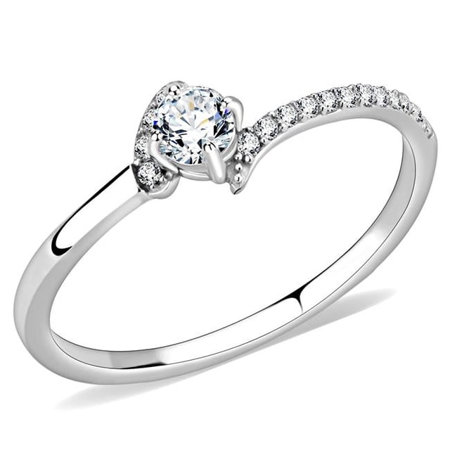 Alamode DA152-9 Femmes Haute Poli Bague en Acier Inoxydable avec AAA Grade CZ en Clair - Taille 9