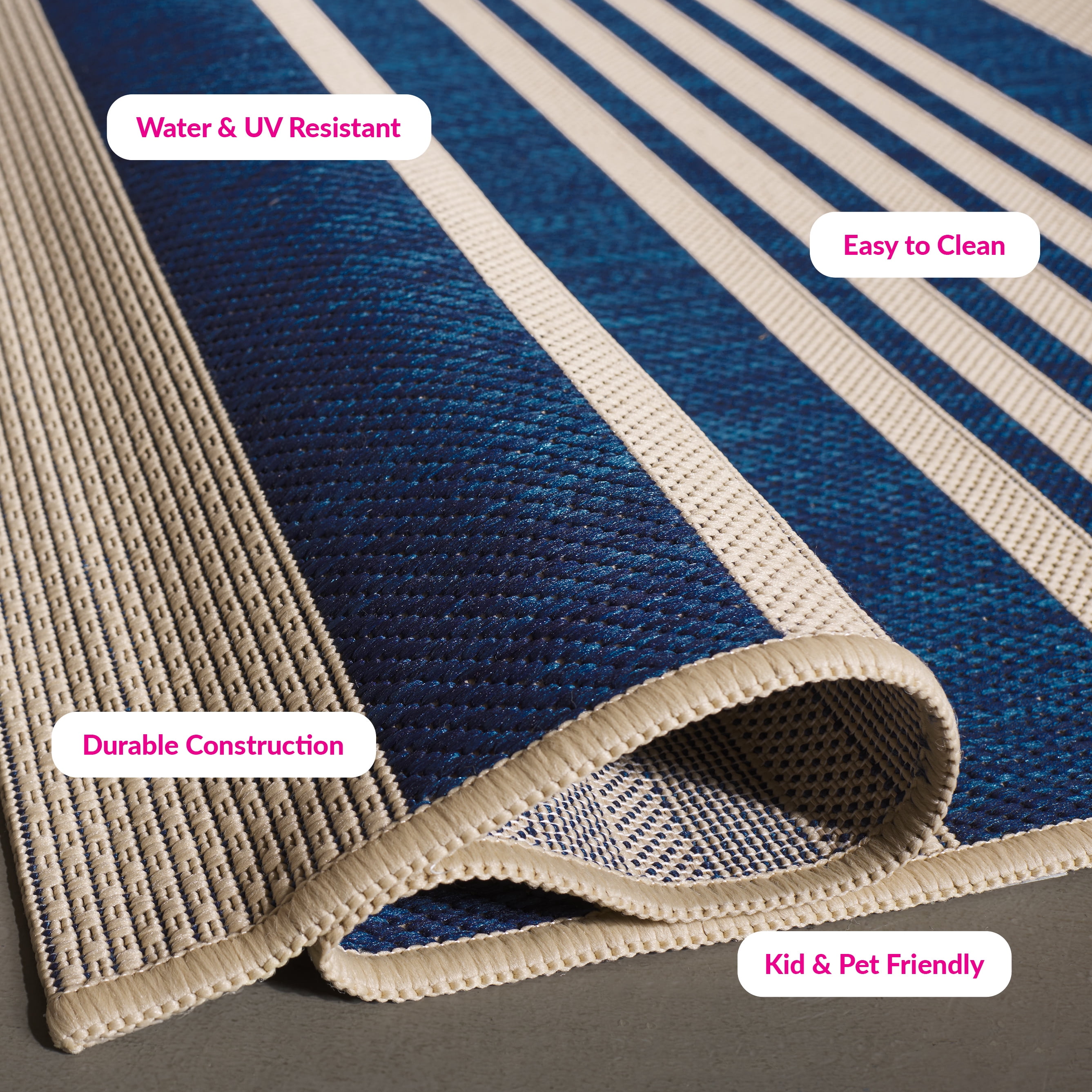 Safavieh Courtyard Caroline Striped Indoor/Outdoor Area Rug, Navy/Beige, 6' x 8'