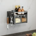 thumbnail image 1 of Organizador de Especias de Pared de Acero Inoxidable, Estante para Condimentos de Cocina, Negro, 39.5x13.5x13cm, Incluye Múltiples Frascos para Especias, 1 of 6