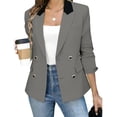 thumbnail image 2 of Tqcoqu Women's Contrast Lapel Double Breasted Blazer,Padded Shoulder Long Sleeve Open Front Suit Jacket,2026 Spring Fall Trendy Clothes,Gray Women's XS-XXL, 2 of 8