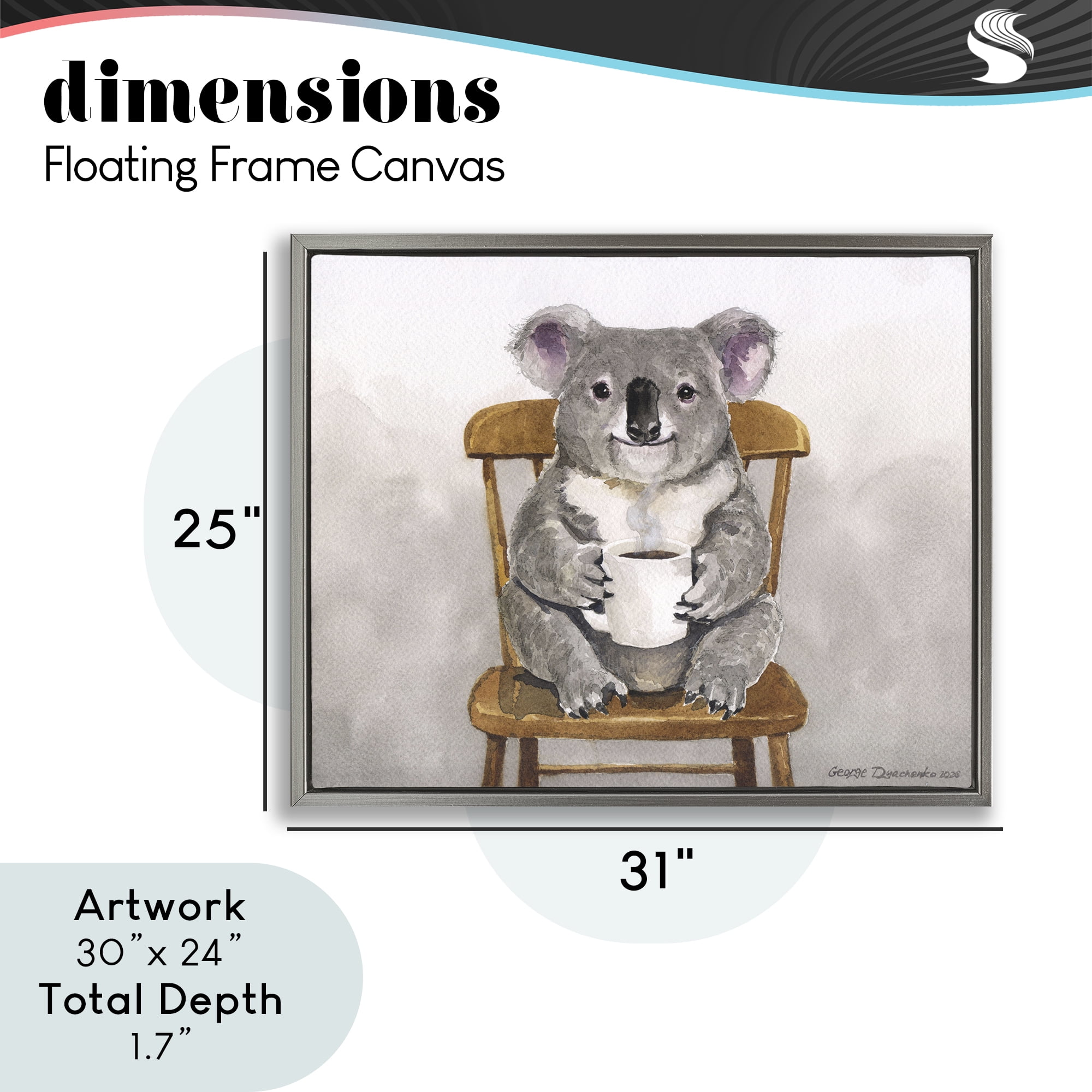 Stupell Industries Koala with Coffee Mug Gray Framed Floater Canvas Wall Art, design by George Dyachenko