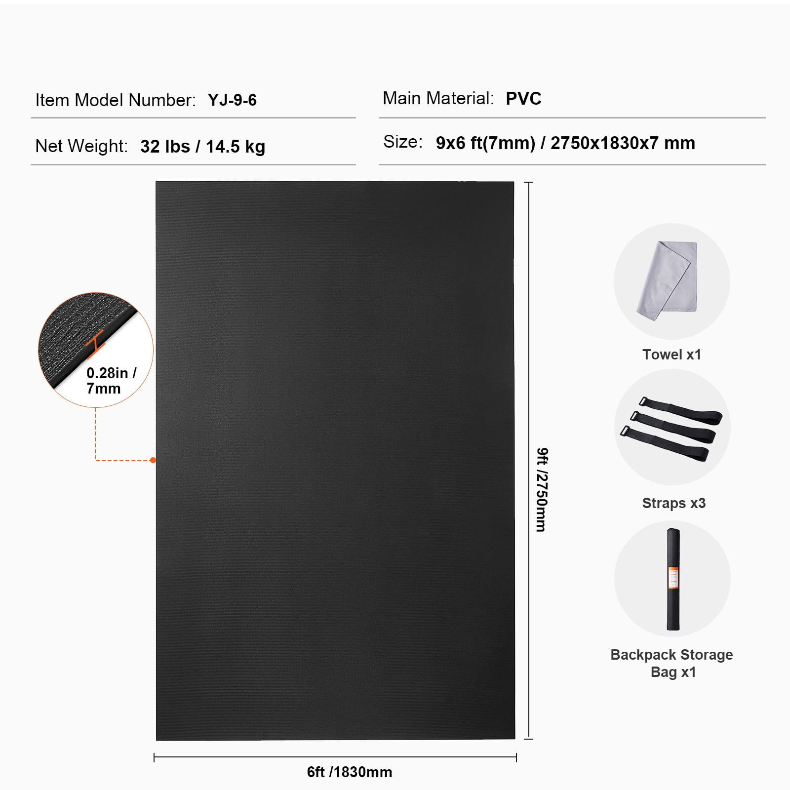 KFFKFF Large Yoga Mat,9x6ft Durable Non-Slip Fitness Mat, Universal Exercise Mat for Both Genders, Includes Bag & Strap, Ideal for Home Yoga, Pilates & Floor Exercises