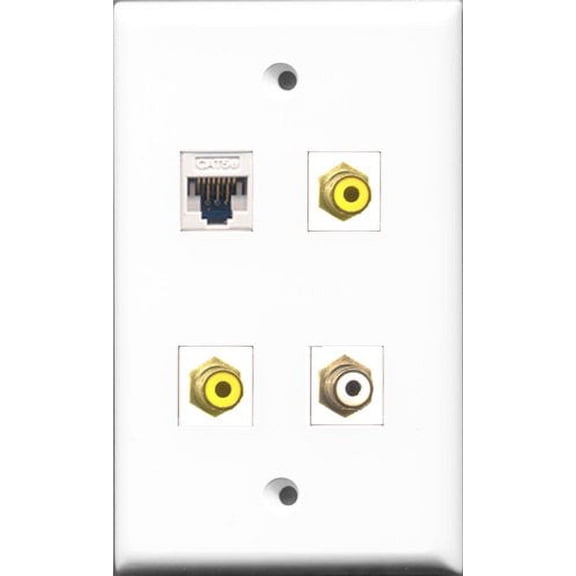 RiteAV 1 Port RCA White 2 Port RCA Yellow and 1 Port Cat5e Ethernet White Wall Plate