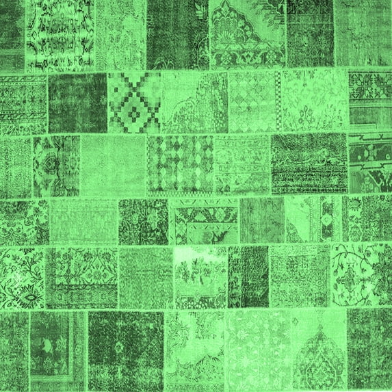 Ahgly Company Indoor Square Patchwork Emerald Green Transitional Area Rugs, 4' Square