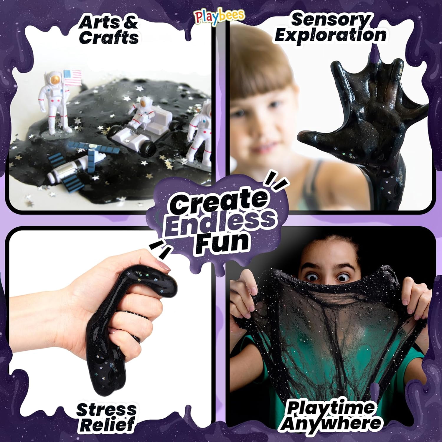 Playbees Black Nebula Slime - 48 Pack - Galaxy Star Slime Party Favors for Kids - Non-Sticky, Stress Relief, Arts & Crafts
