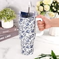thumbnail image 2 of 40oz Tumbler with Handle, Stainless Steel Insulated Travel Tumbler with Lid and Straw, Double Wall Vacuum Insulated Tumbler Mug, Thermal Cup for Home Outdoor, Blue and White Porcelain, 2 of 6