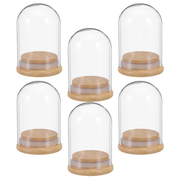 BESTYASH 6-Piece Clear Glass Display Domes with Wooden Bases for Preserving Flowers and Decorative Home or Event Showcases