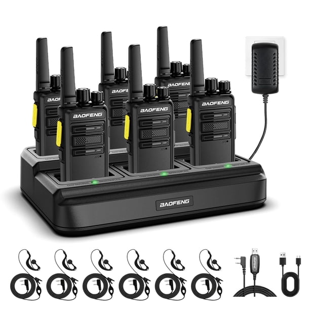 Walkie Talkies BAOFENG BD-V12B de largo alcance, paquete de 6 con cargador