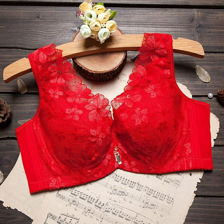 Eashery Womens Bras Women's Fully Front Close Longline Lace Posture Bra Red  34E