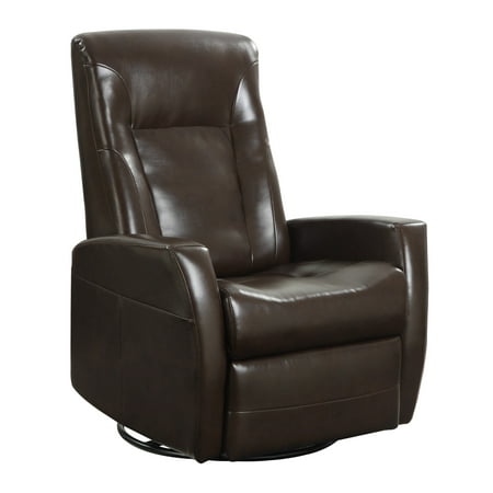 Custom Leather Upholstery - Emerald Home Conrad Chocolate Recliner with Faux Leather Upholstery, Swivel Glider, And Head Rest