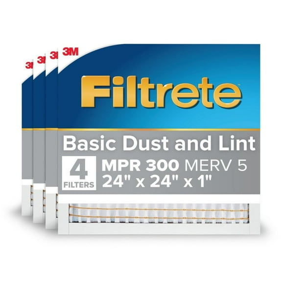 Filtrete 24x24x1 HVAC Furnace Air Filter, MPR 300 MERV 5, Dust Reduction, 4 Filters