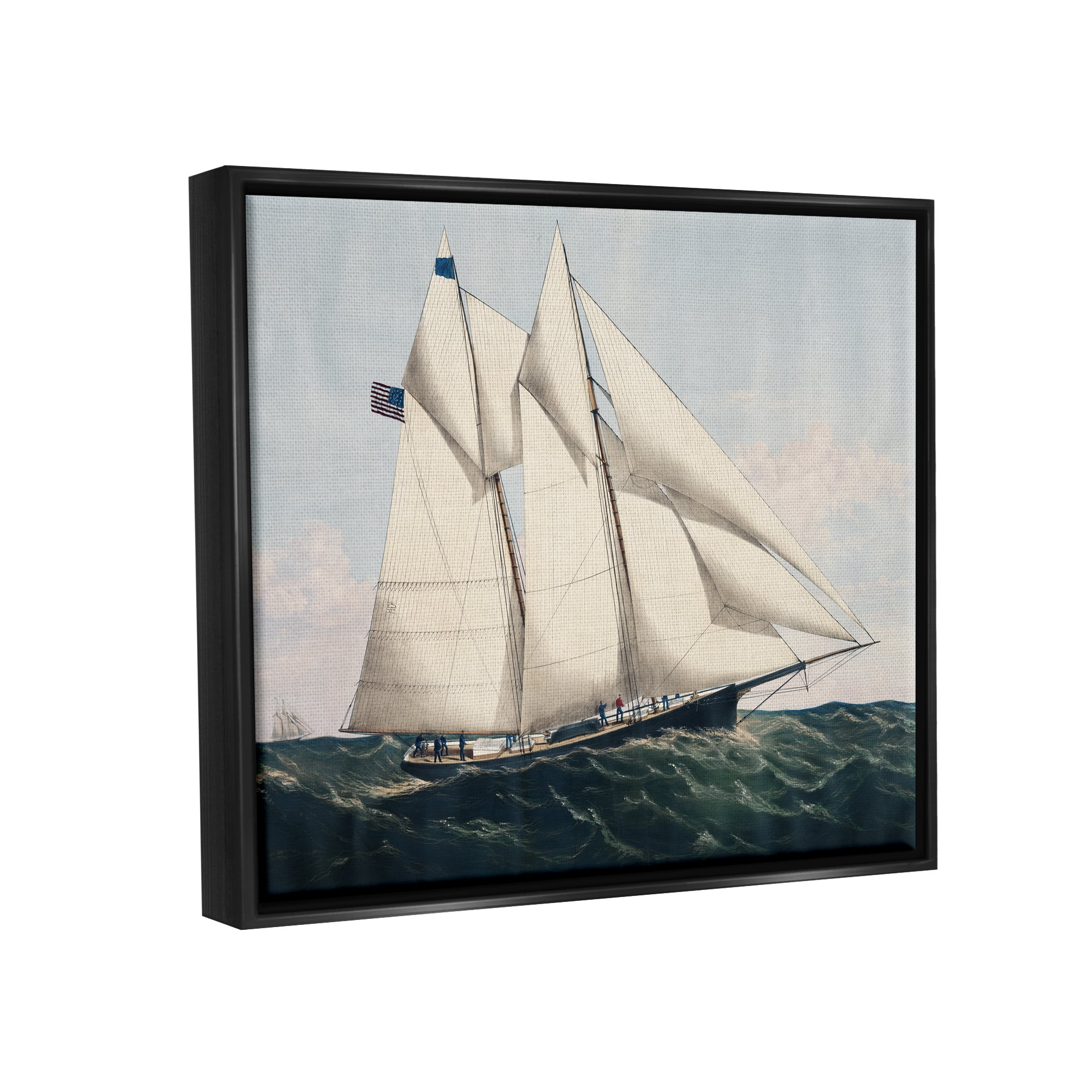 Stupell Industries Vintage Nautical Yacht Transportation Painting Black Floater Framed Art Print Wall Art, 21 x 17