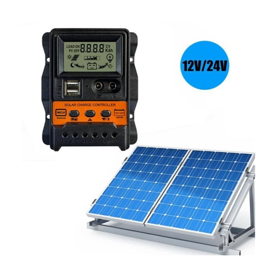 12V/24V 30A PWM Solar Charge Controller w/ Dual USB & LCD Display
