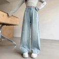 thumbnail image 2 of EnJoCho Girls Denim Jeans Wide Leg High Waist Elastic Waist Side Bow Lightweight Trousers Thin Bottoms Sizes 8-16 Summer Holiday Cute Casual Fashion Daily Wear, 2 of 9