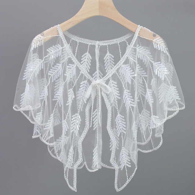 MYG Femmes Rétro Années 1920 Châle à Paillettes Perlées en Maille Transparente Broderie Feuille Boléro Fête
