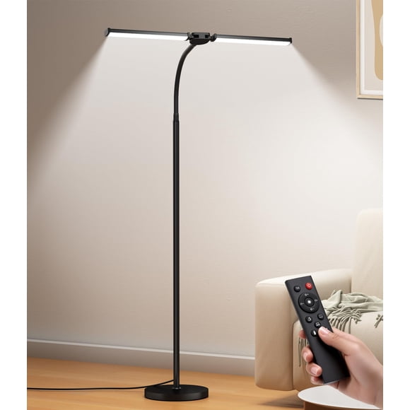Lámpara de pie LED VrimNowit de doble cabezal con control remoto