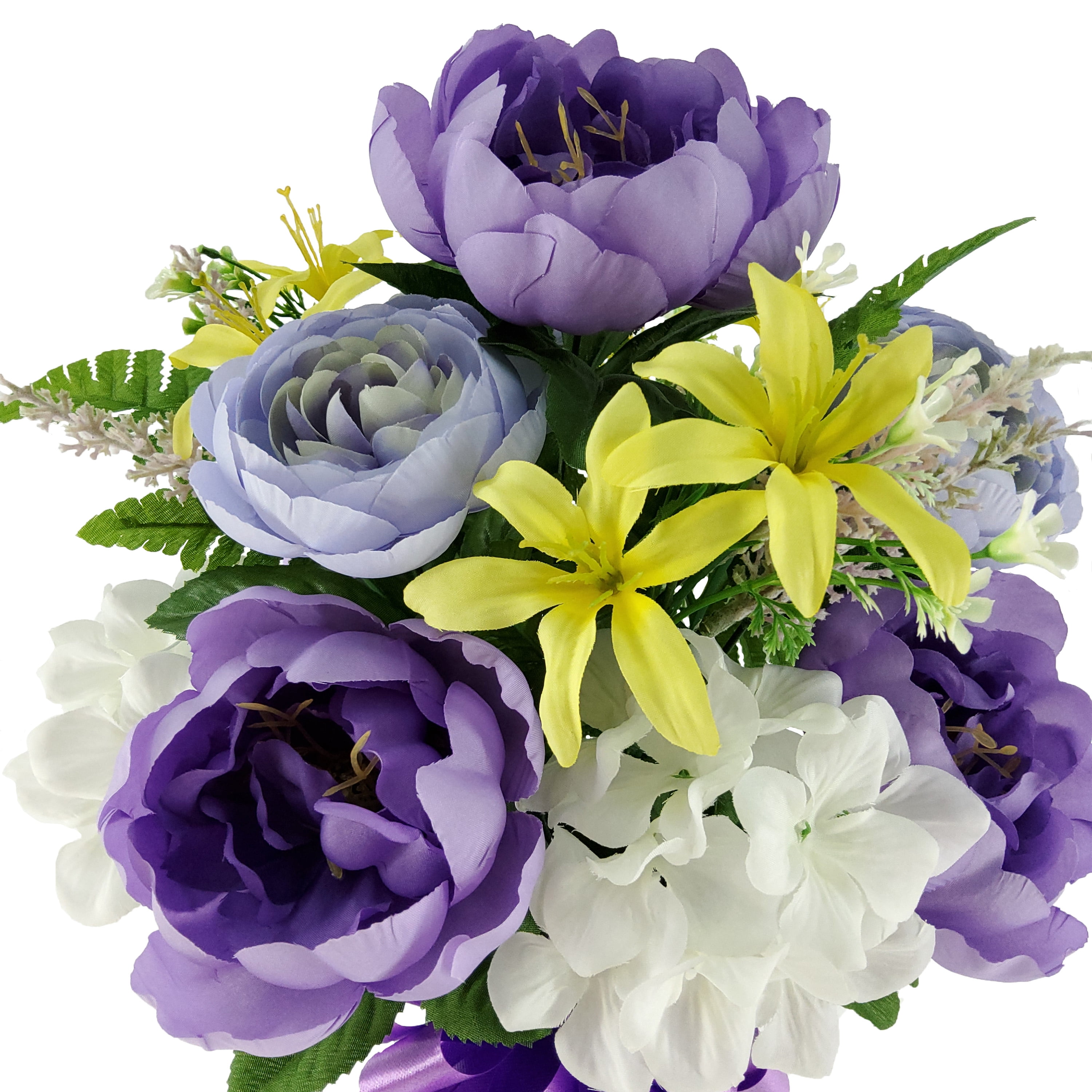 Mainstays 20.5in Outdoor Artificial Peony Flowers in Vase, Purple Color