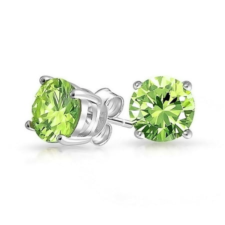 Peridot Green Stud Sterling Earrings - 1Ct Light Green Round Cubic Zirconia Brilliant Cut Solitaire AAA CZ Stud Earrings 925 Sterling Silver Simulated Peridot
