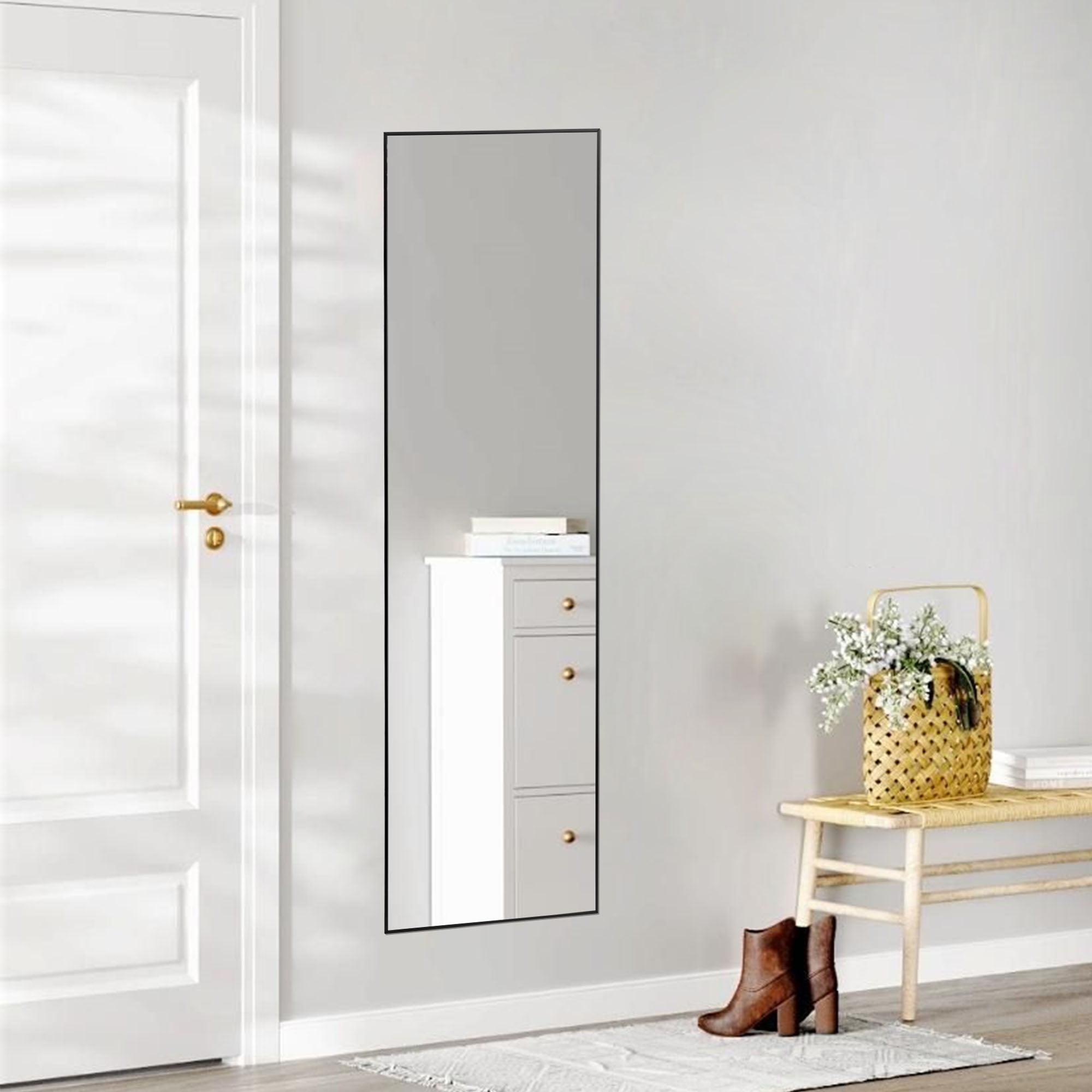 Gianna 59"x16" Full Length Rectangular Mirror Wall or Leaning Aluminum Alloy Frame with Stand Black
