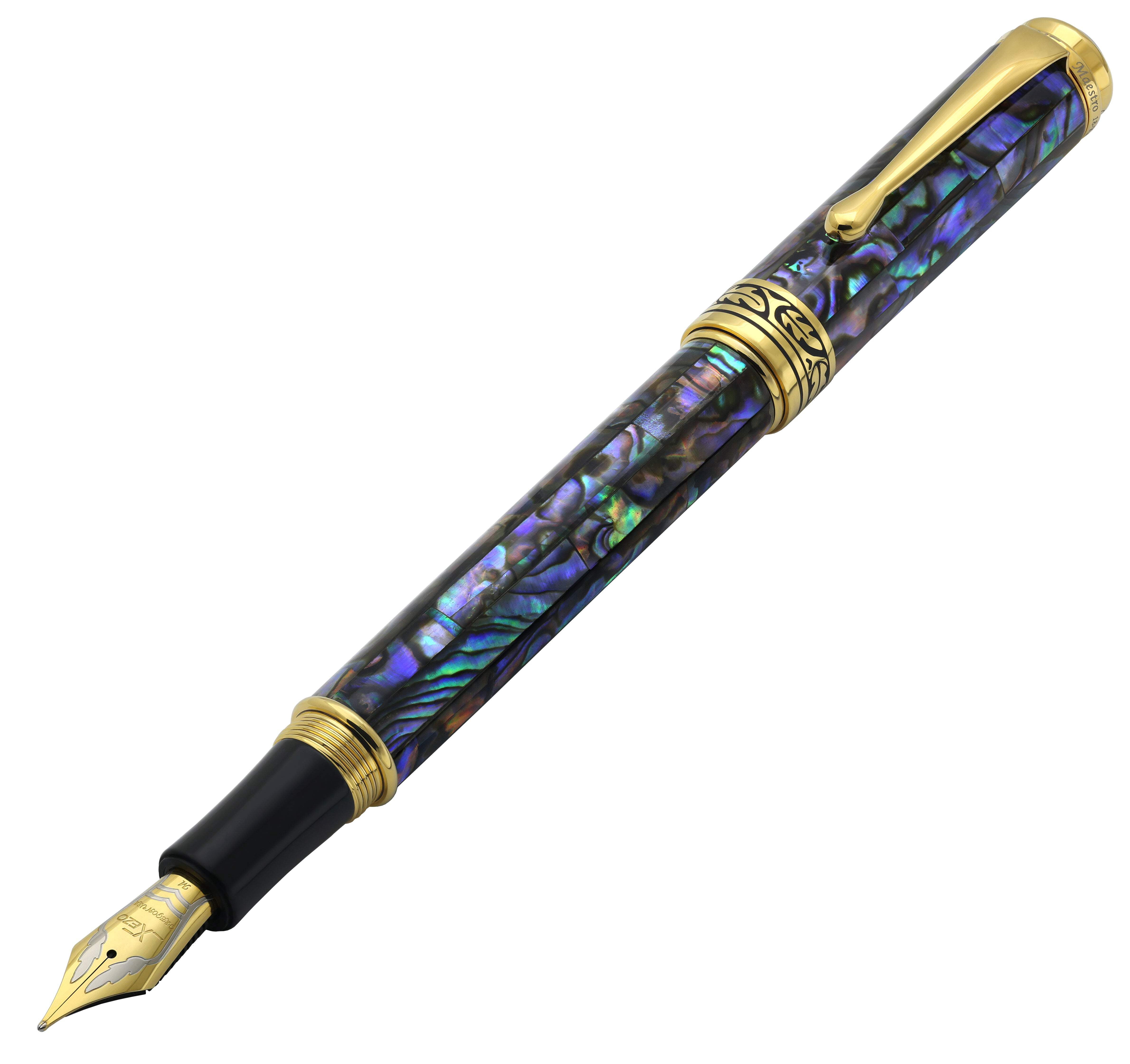Xezo Xezo Maestro® Paua Abalone Sea Shell Fountain Pen (Medium-Fine 0.45 mm Nib) - 18K Gold Plated