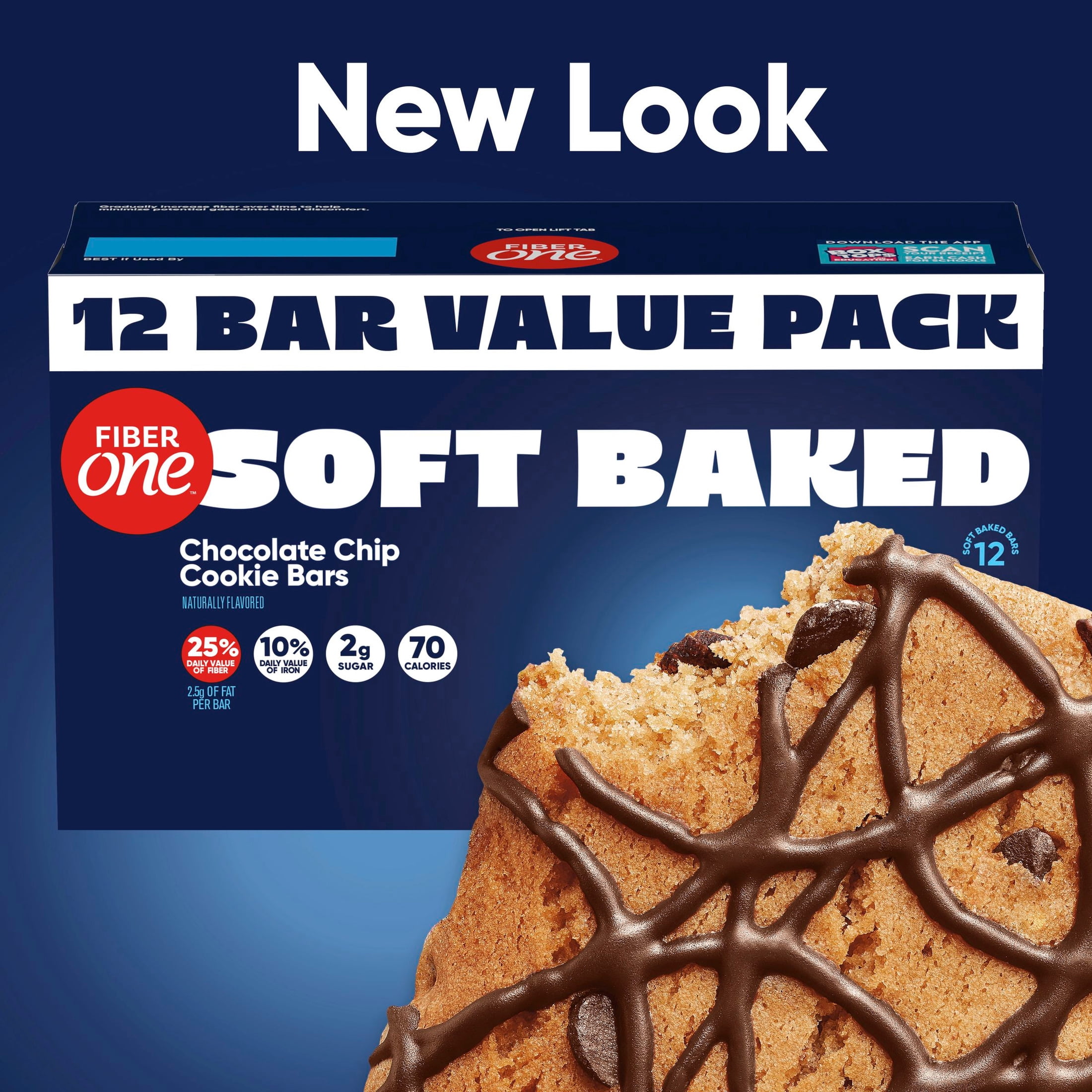 (4 pack) Fiber One Soft Baked Chocolate Chip Cookie Bars, Fiber Snacks, Value Pack, 12 Ct, 10.6 oz