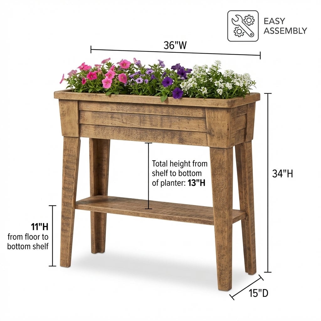 BrylaneHome Outdoor Weatherproof Elevated Standing Garden Bed 36"W Raised Planter for Vegetables Flower Herb Patio