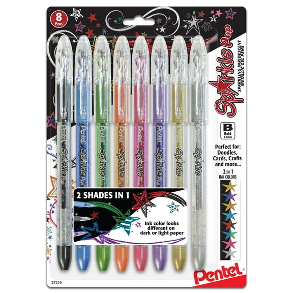 Pentel Sparkle Pop Metallic Gel Pen, 1.0mm Bold Line, Assorted Colors, Pack of 8 (K91BP8M)
