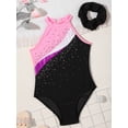 thumbnail image 3 of DPOIS Girls Sleeveless Halter Neck Gymnastic Ballet Dance Leotard with Hair Band Pink 8, 3 of 7