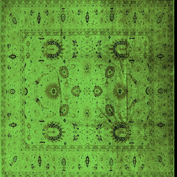 Ahgly Company Indoor Square Oriental Green Traditional Area Rugs, 7' Square
