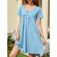 thumbnail image 3 of ValueVibe Nightgowns for Women Crew Neck Sleepshirt Short Sleeve Sleepwear Henley Button House Dress with Pockets, Blue S, 3 of 6