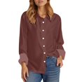thumbnail image 4 of Button Up Shirt Women, Comdrip Women's Fashion Casual Solid Color Button Long Sleeve Shirts Tops Womens Dress Shirts Brick Red M, 4 of 7