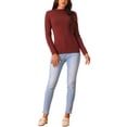 thumbnail image 2 of Suéter casual de manga larga con cuello redondo para mujer, ajuste slim, color rojo vino, talla XL, 2 of 5