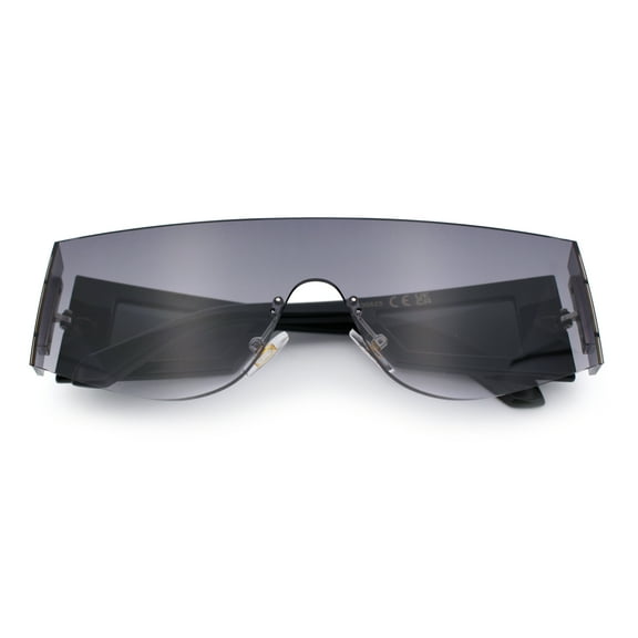 Flat Top Rimless Shield Rectangular 80s Minimalist Sunglasses Black - Smoke