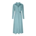thumbnail image 2 of Women Autumn Casual Lapel Split Wrinkle-Free Long Maxi Vacation Dress with Pockets Sky Blue M, 2 of 5