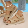 thumbnail image 3 of Rokment Comfortable Ortho Walking Sandals for Women Plantar Fasciitis Beach Summer Casual Leather Buckles Open Toe Memory Foam Non Slip Nursing Work Shoes Khaki Size 9.5, 3 of 6