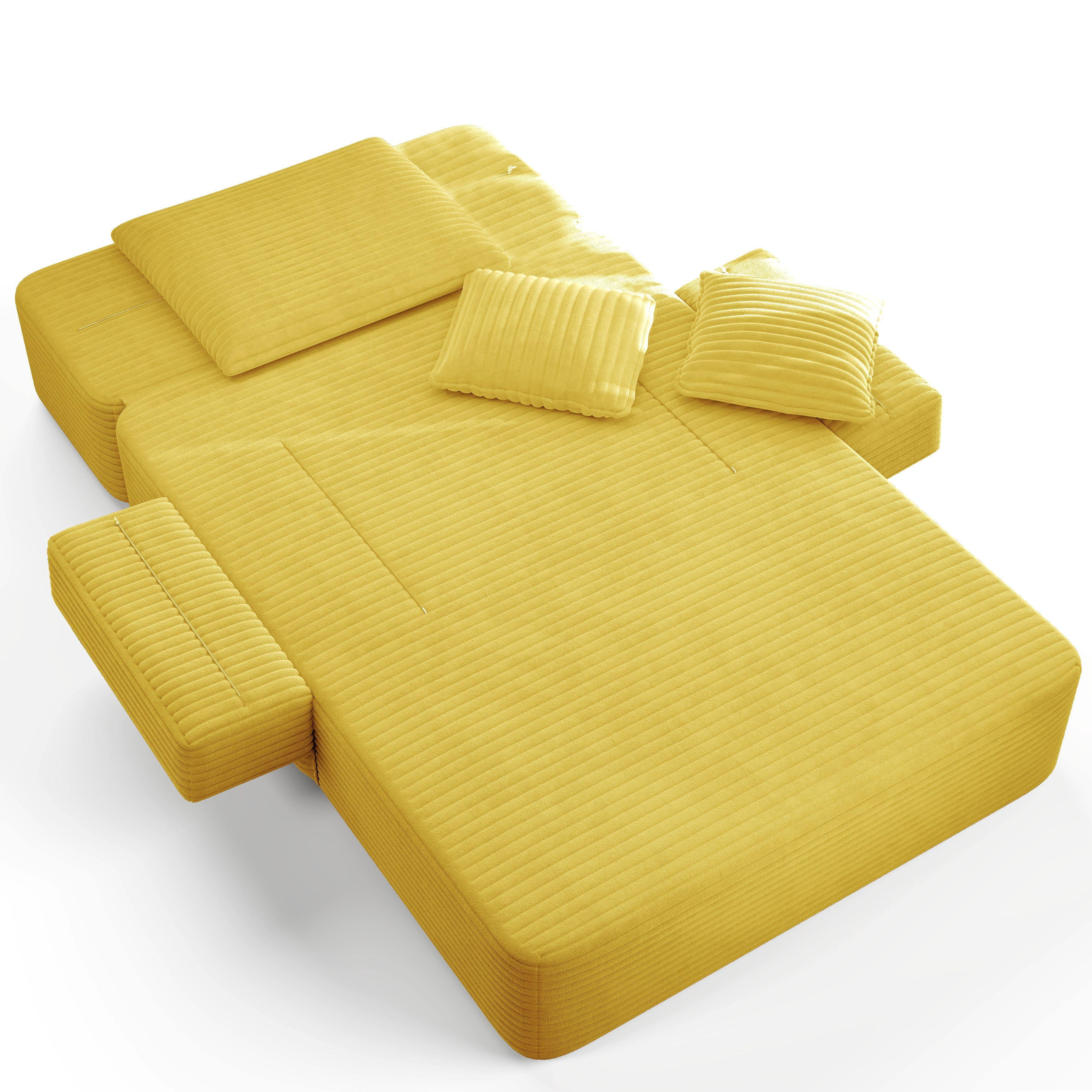 Alvantor Oversized Corduroy Convertible Chaise Lounge Sofa Bed, Yellow