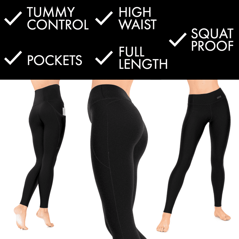 Womens GO2 Compression Leggings Black or Navy Tummy Control High Waist  Pockets