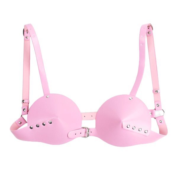 Sujetador de arnés de cuerpo punk pu cuero bullet cup sujetador top breast harness traje gótico mujer rosa Rosado Magideal Sujetador de arnés de cuerpo