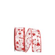 JAM Paper Valentines Day Ribbon, White & Red Hearts, 1.5in x 20yd, 1/Pack