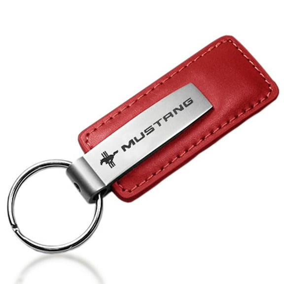 Ford Mustang Tri-Bar Keychain & Keyring - Red Premium Leather