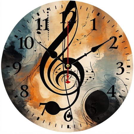 Music Wall Clock 9 . 84 Inch, Treble Clef Musical Notes Decorative Round Battery Operated Analog Clock, Easy Music Wall Clock 9 . 84 Inch, Treble Clef Musical Notes Decorative Round Battery Operated Analog