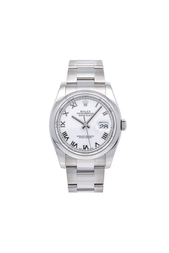 Pre-Owned Rolex Datejust 36MM 116200 White Roman Dial Smooth Bezel Stainless Steel Oyster Bracelet